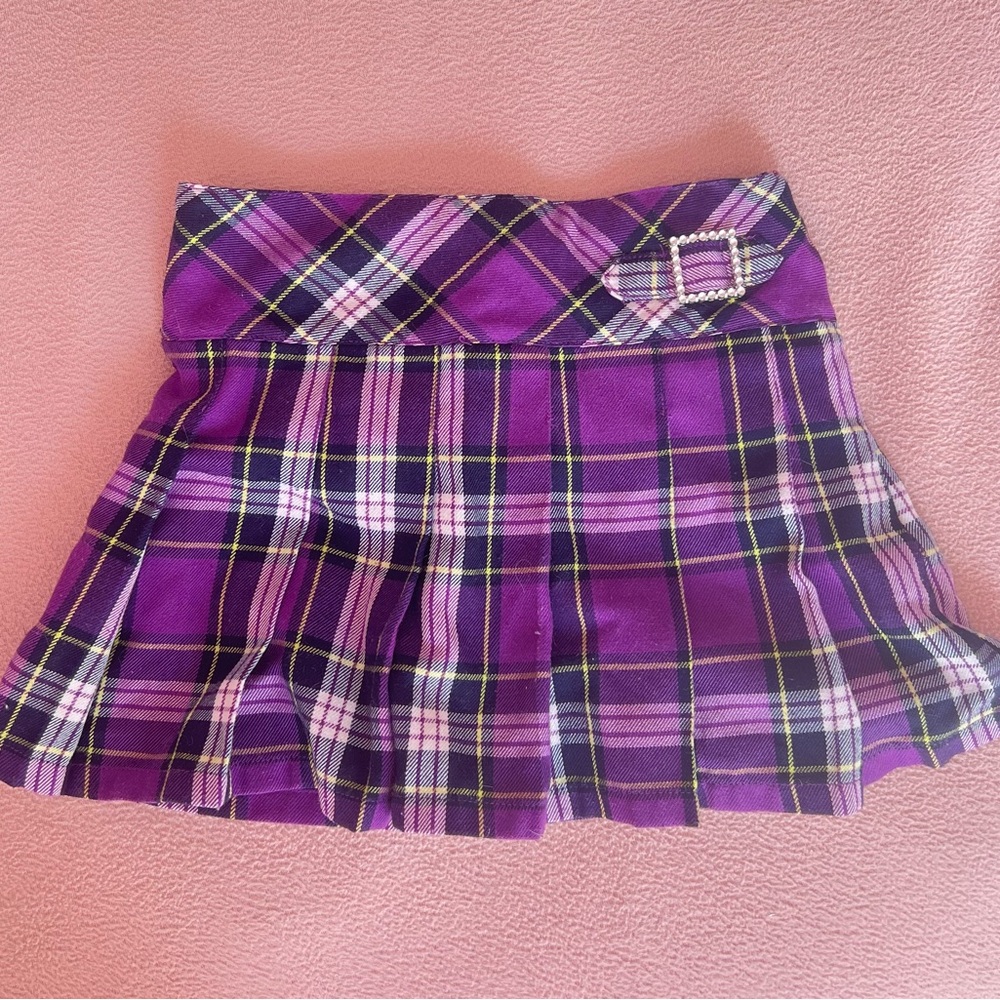 Purple plaid pleated mini skirt
